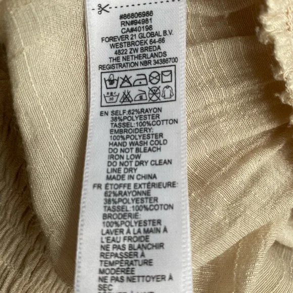 XXI blouse tan color embroidered size M short sleeves elastic band around waist - Picture 12 of 13